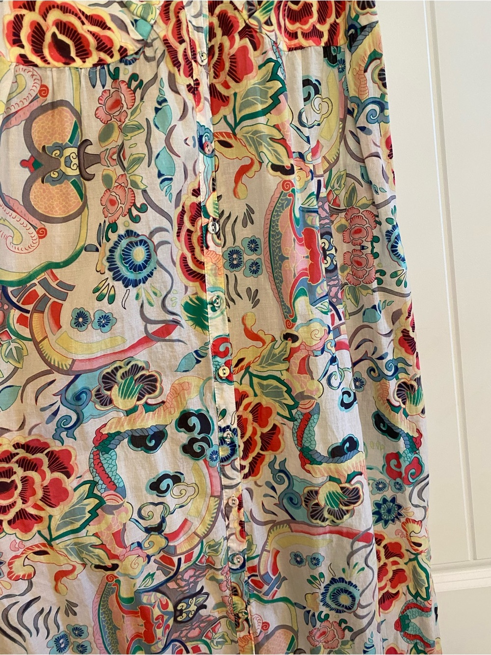 Johnny Was Cream Floral Maxi Dress with Red, Blue and Green Accents - Picture 4 of 6